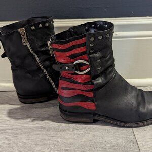 A.S. 98 black and red leather ankle booties